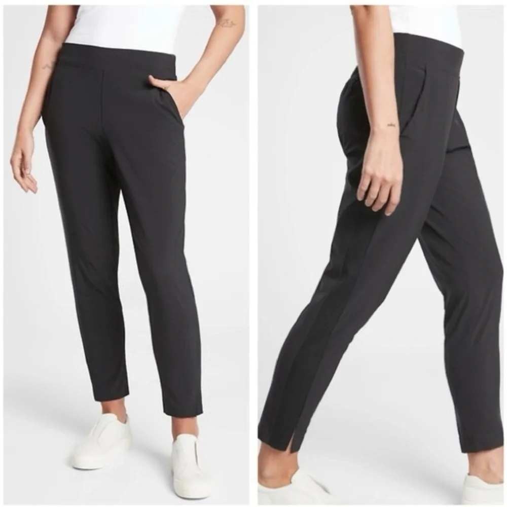 Athleta Brooklyn Ankle Pant Black Tapered Trouser Side Slit Size 0 RN 54023